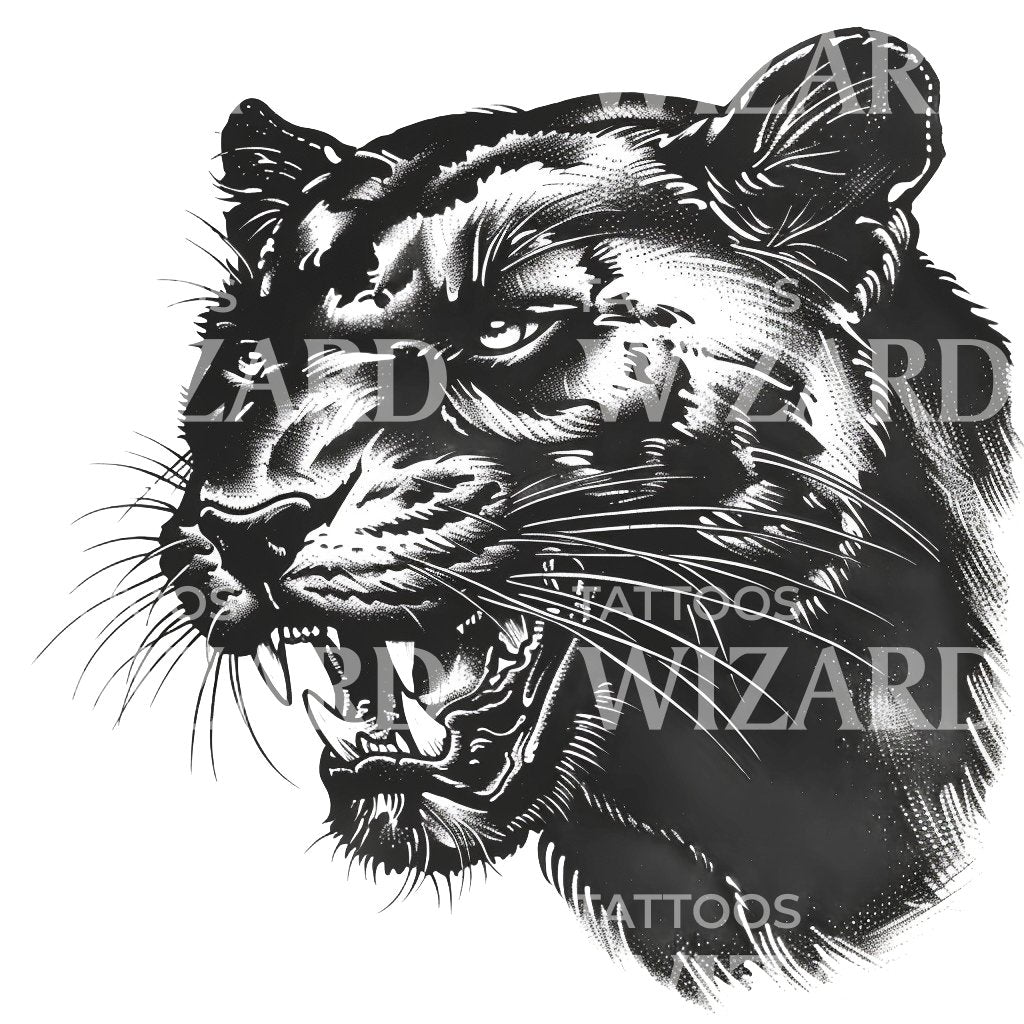 Realistic Black Panther Portrait Tattoo Drawing on White Background Stock  Illustration - Illustration of white, portrait: 304901042